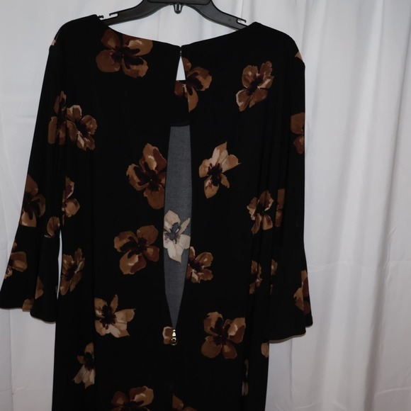 VTG Tommy Hilfiger Midi Dress Sz 16 3/4 Bell Sleeves Brown Floral Hidden Zipper - Picture 12 of 13